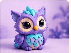 Veyla, coruja violeta da coleção Núvria